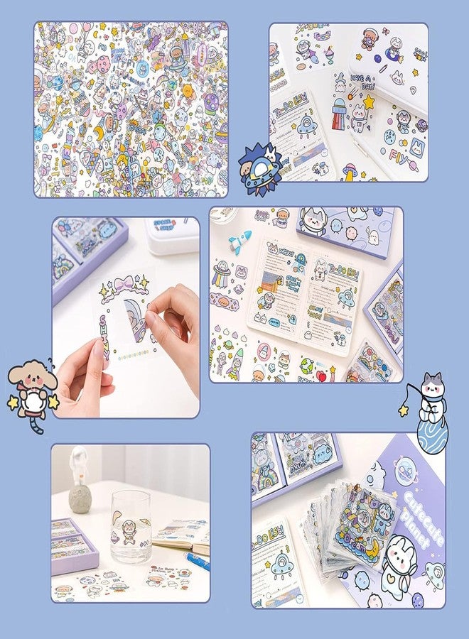 STOFFIER GARTEN 100 Piece Space Cartoon Stickers Set, Cute Cartoon Planets Sticker Set for Scrapbook Laptop Dairy, Cartoon Animals Stickers for Kids Boys - Image 5
